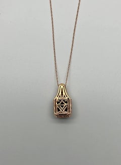 Cushion Dark Red Garnet Champagne Diamond Halo 14K Rose Gold Pendant Necklace