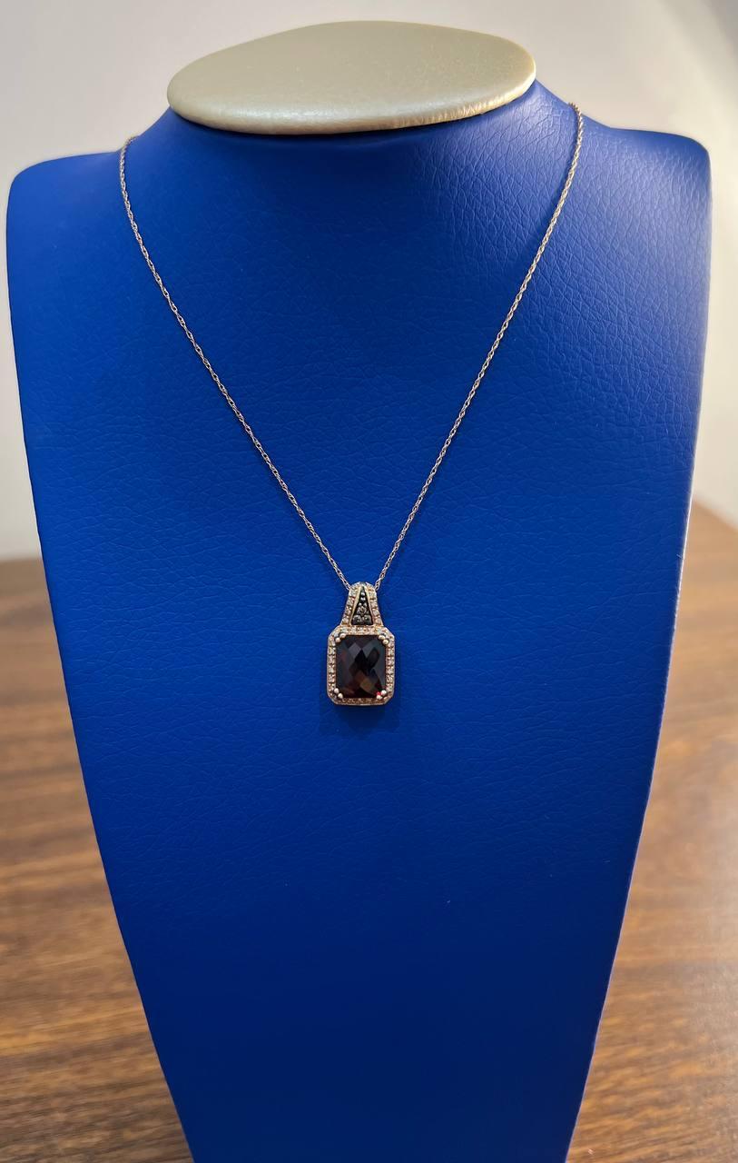 Cushion Dark Red Garnet Champagne Diamond Halo 14K Rose Gold Pendant Necklace In New Condition For Sale In Oakton, VA