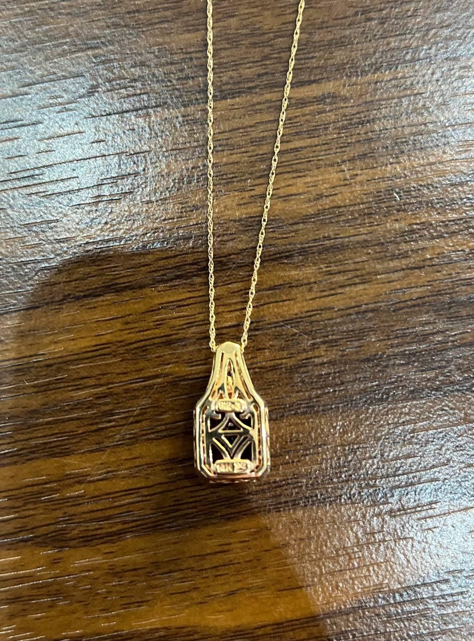 Cushion Dark Red Garnet Champagne Diamond Halo 14K Rose Gold Pendant Necklace For Sale 2