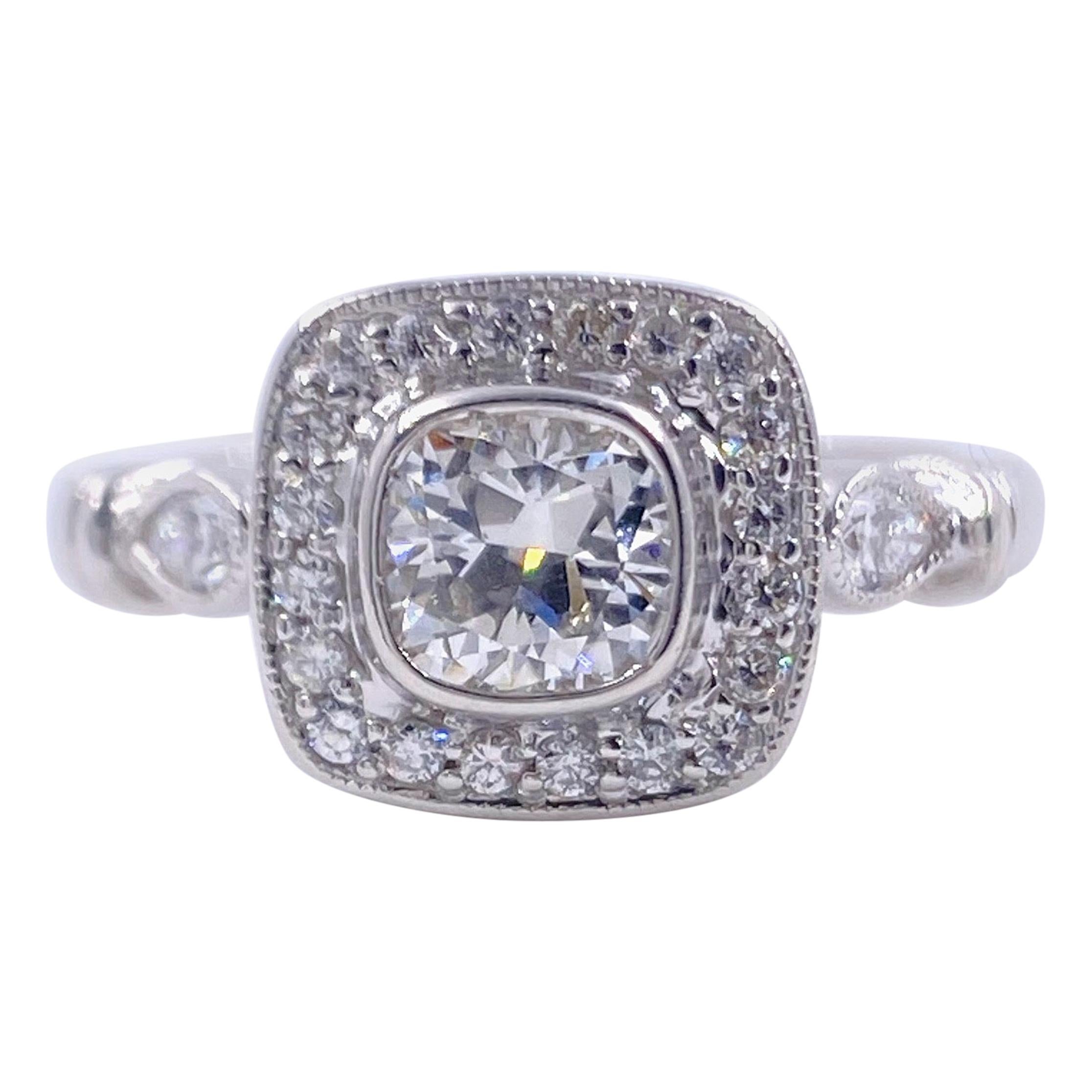 Cushion Diamond Engagement Ring 1.20 Carat 18 Karat White Gold