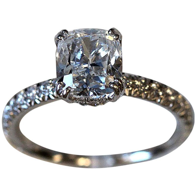 Cushion Diamond Engagement Ring, 2.5 Carat TW E VS1