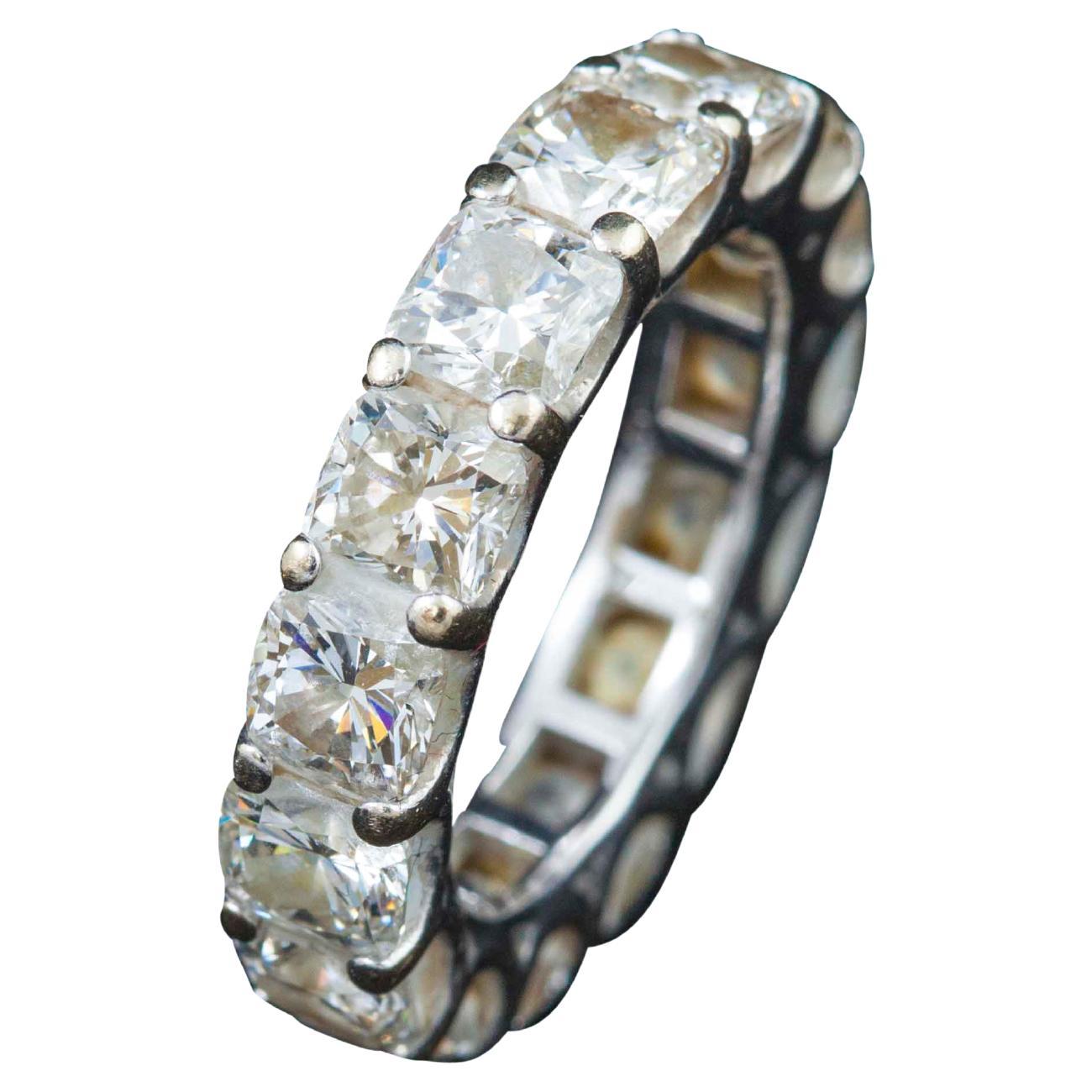 18k white gold eternity ring, set with 15 Natural diamonds. 
Total Diamond Weight- 6.75cts
16.5 mm Diameter 
Polish/Symmetry - Excellent/Excellent
Color- D-E-F
Clarity- VS1