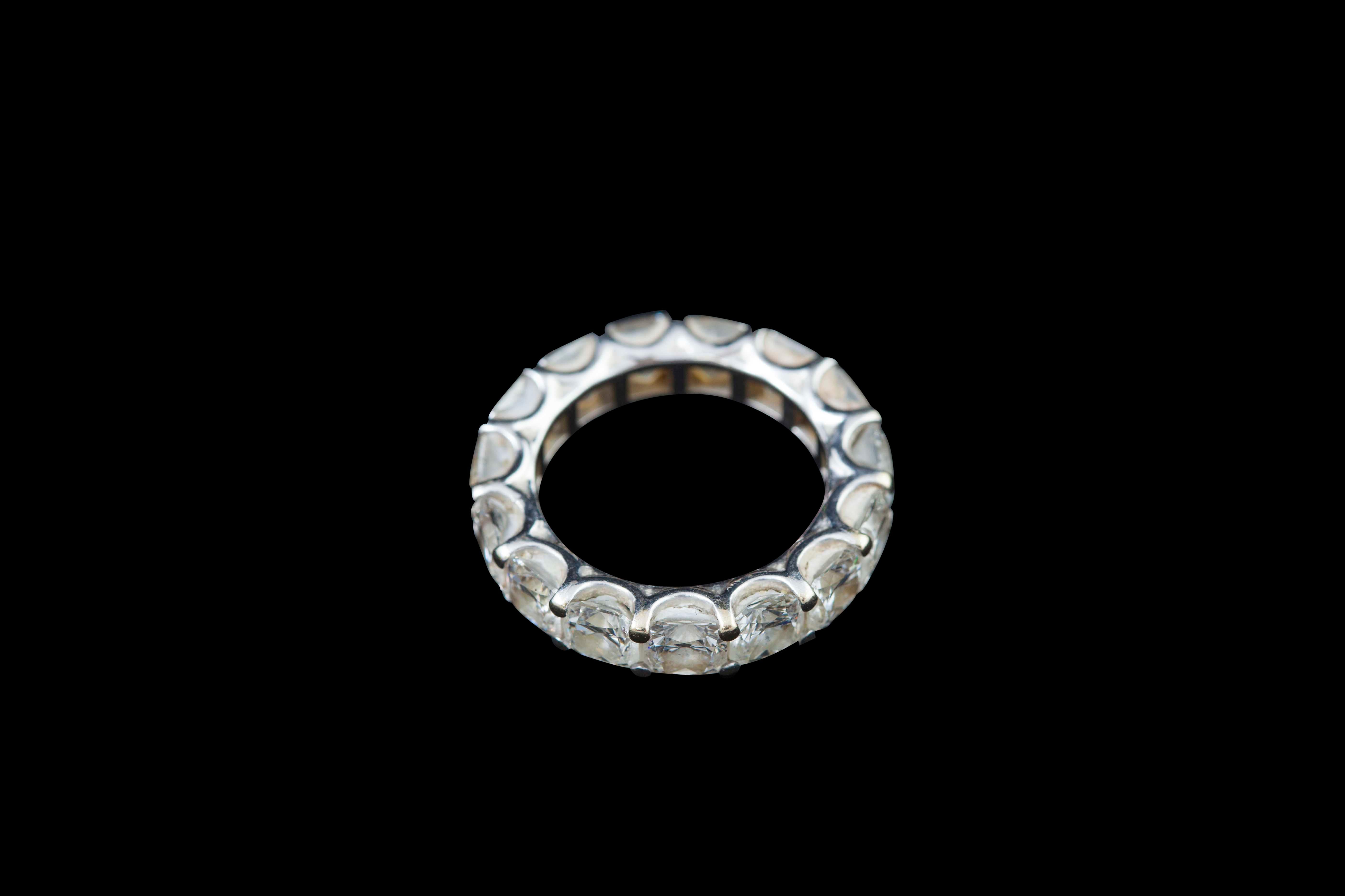 Women's or Men's Cushion Diamond Eternity Engagement Ring   For Sale