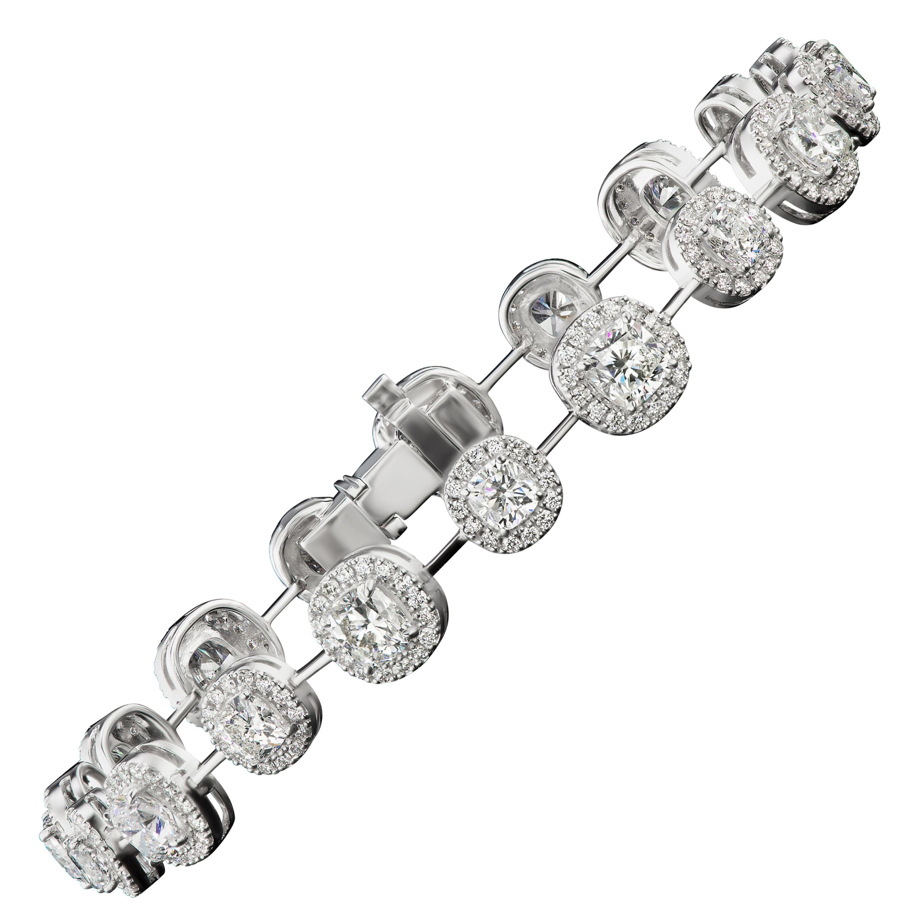 Cushion Diamond Fashion Tennis Bracelet in 18 Karat White Gold For Sale