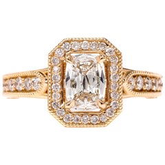 Vintage Cushion Diamond Filigree Halo 18 Karat Yellow Gold Engagement Ring