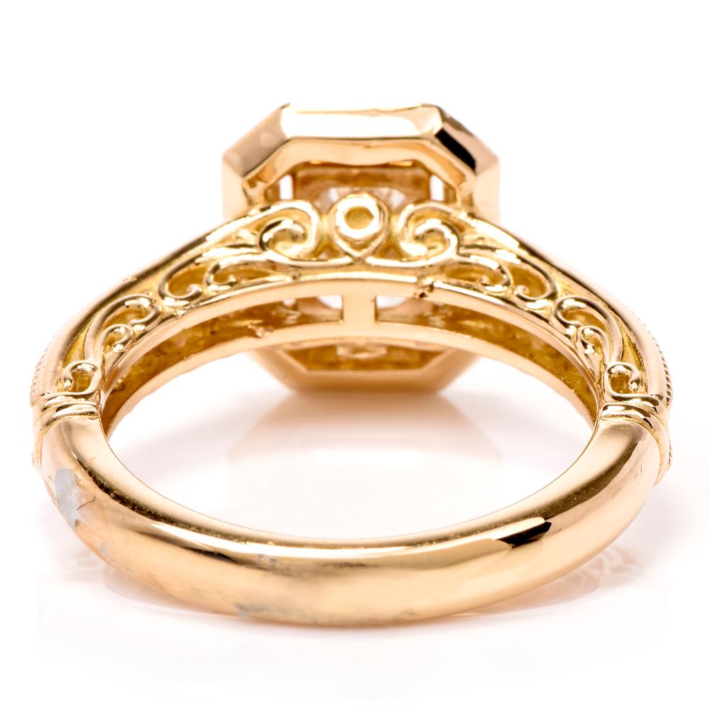 Cushion Diamond Filigree Halo 18 Karat Yellow Gold Engagement Ring 1
