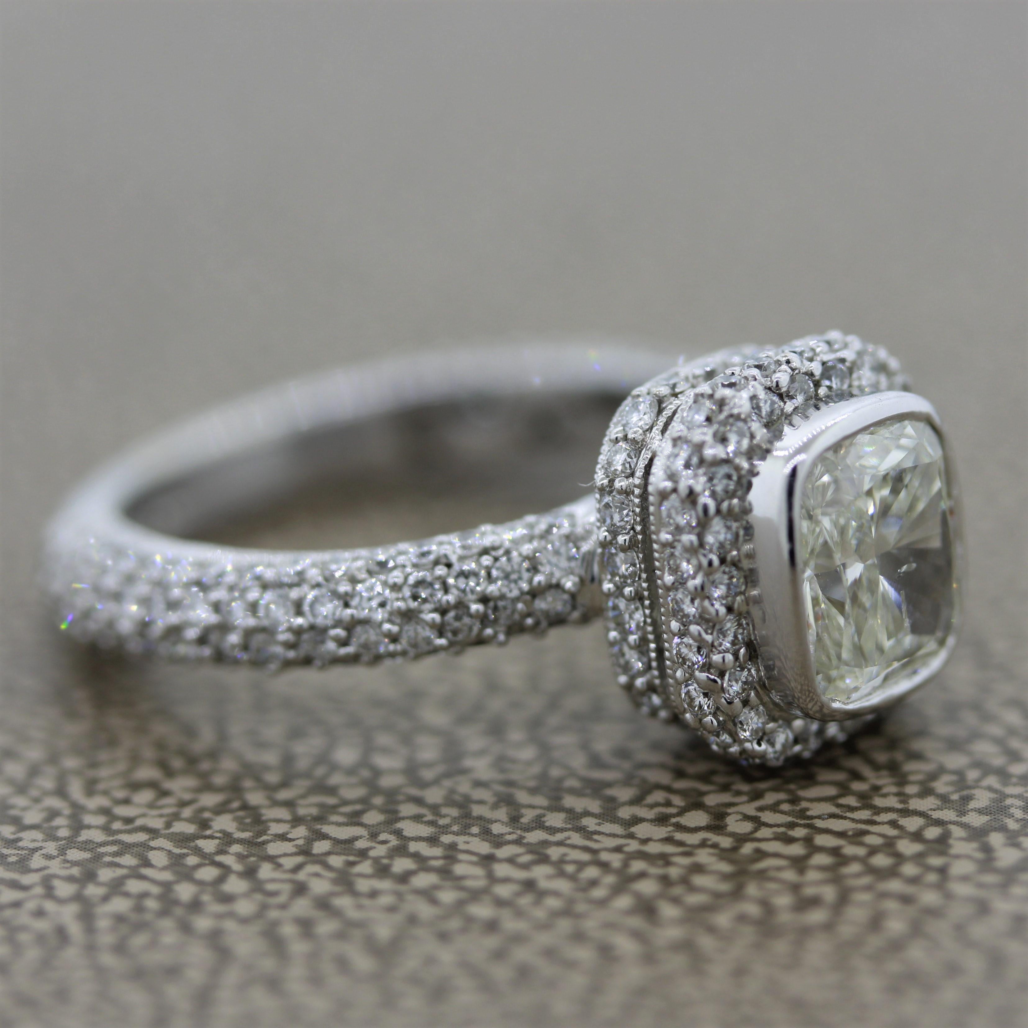 Cushion Diamond Gold Bezel Set Engagement Ring In New Condition For Sale In Beverly Hills, CA