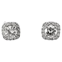 Cushion Diamond Halo Diamond Stud Earrings 14k White Gold