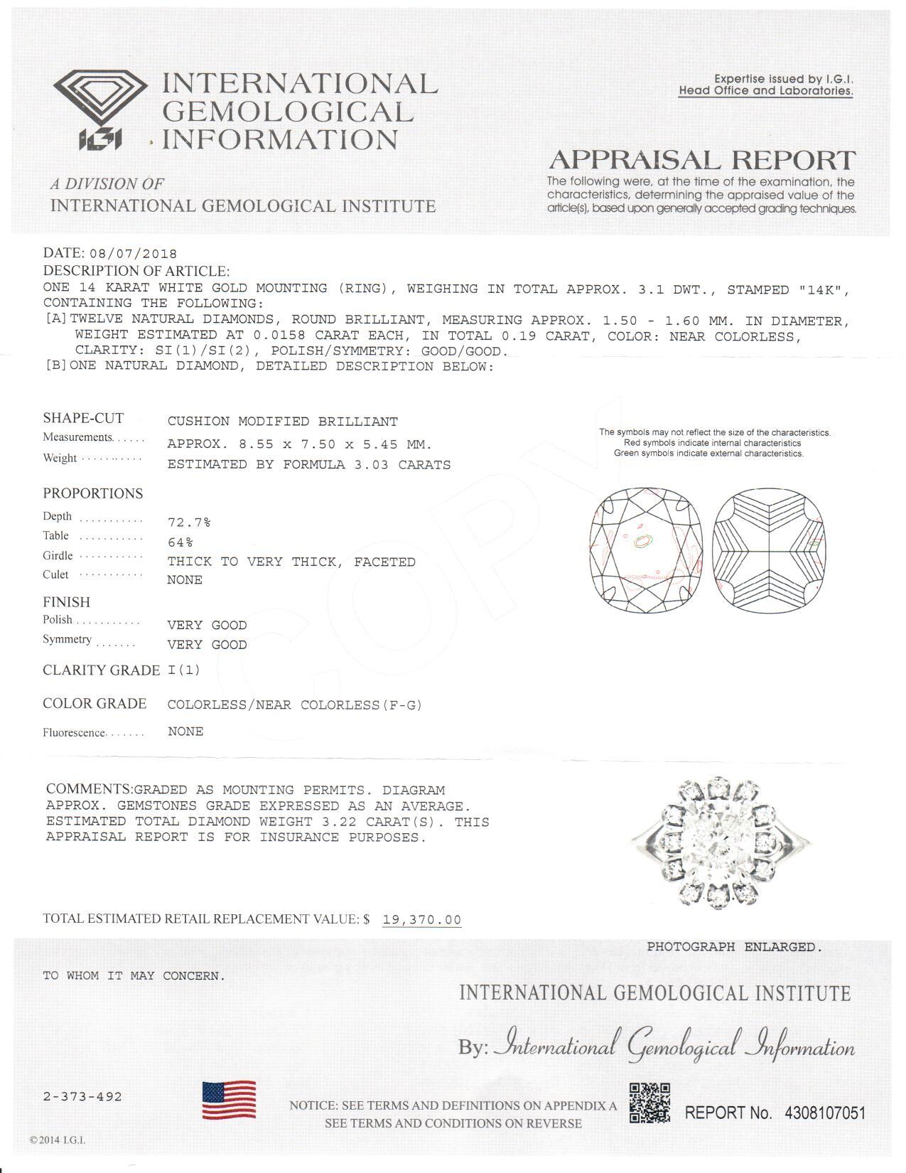 Cushion Diamond Halo Engagement Ring with IGI Certified 1