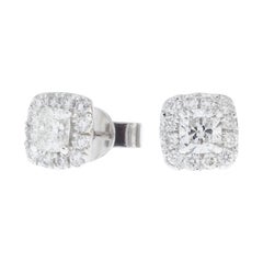 Cushion Diamond Halo Stud Earrings in 14 Karat White Gold