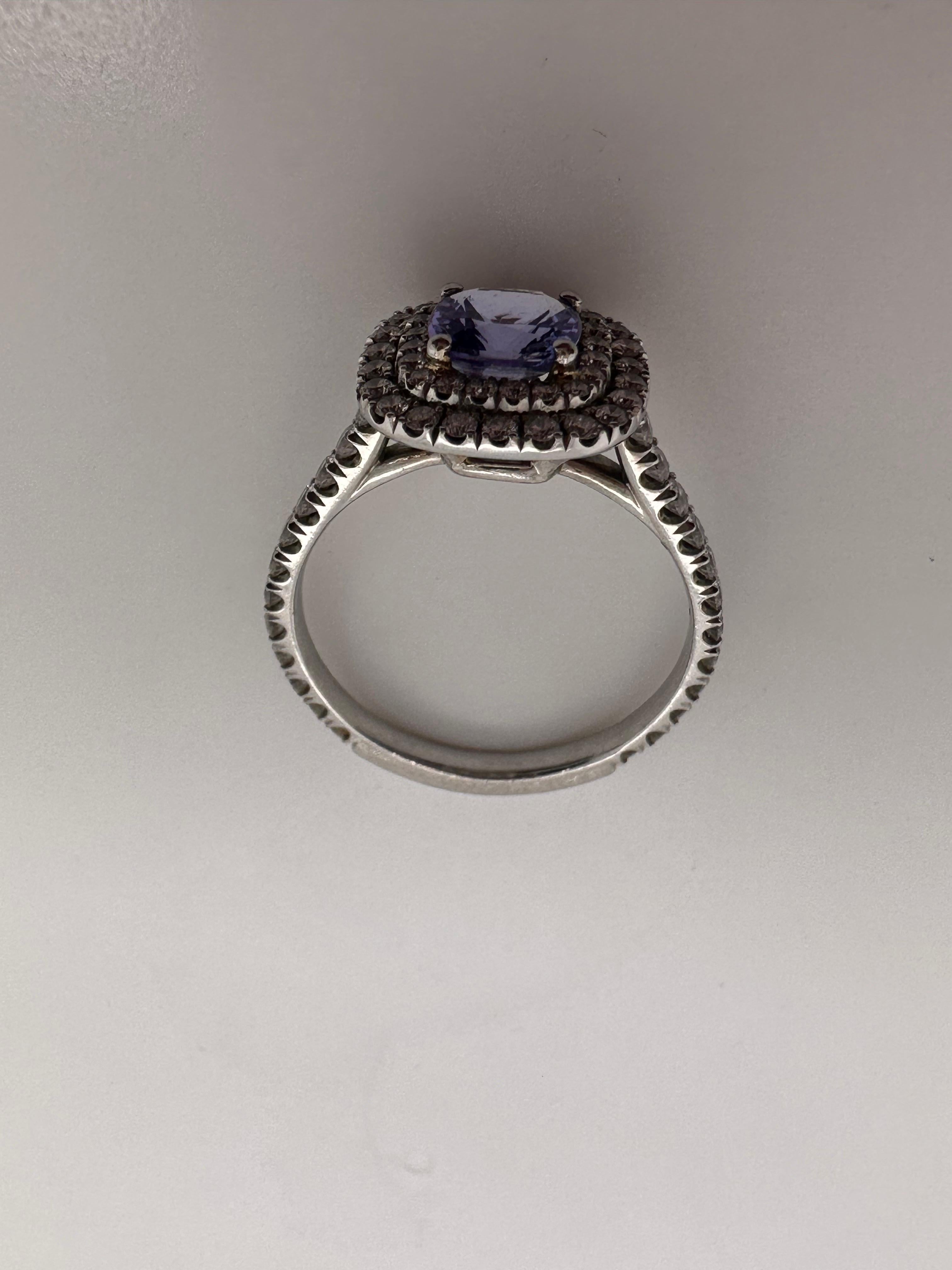 Round Cut Cushion diamond ring engagement ring 14KT white gold Natural tanzanite For Sale