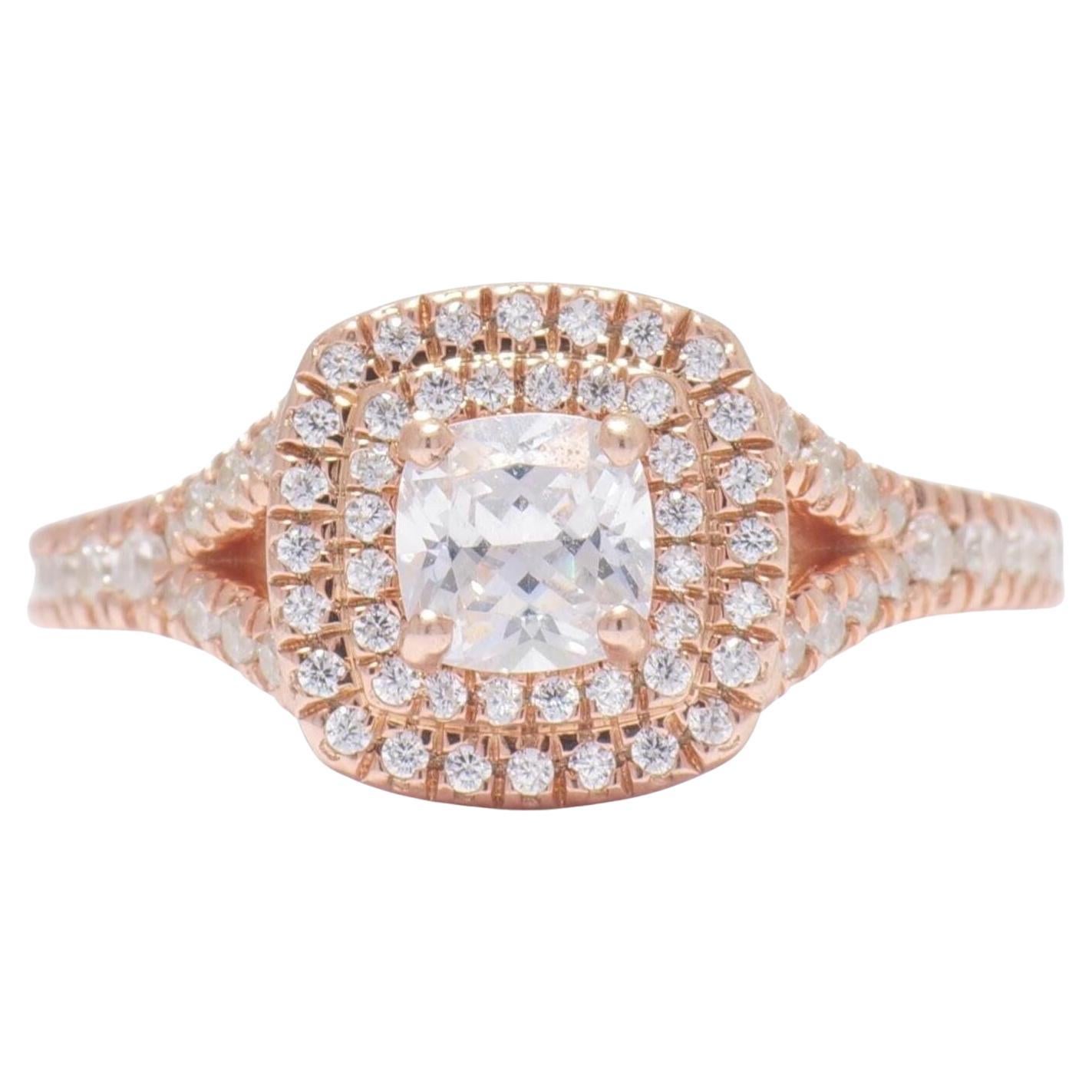 Cushion Double Halo Natural Diamond Promise Ring in 14K Solid Gold (Certified)