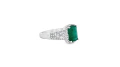 Cushion Emerald and Diamond Halo Ring 1.45ct Center in 14K White Gold Size 6