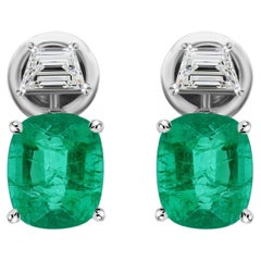 Cushion Emerald Trapeze Diamond Dainty Stud Earrings 18k White Gold