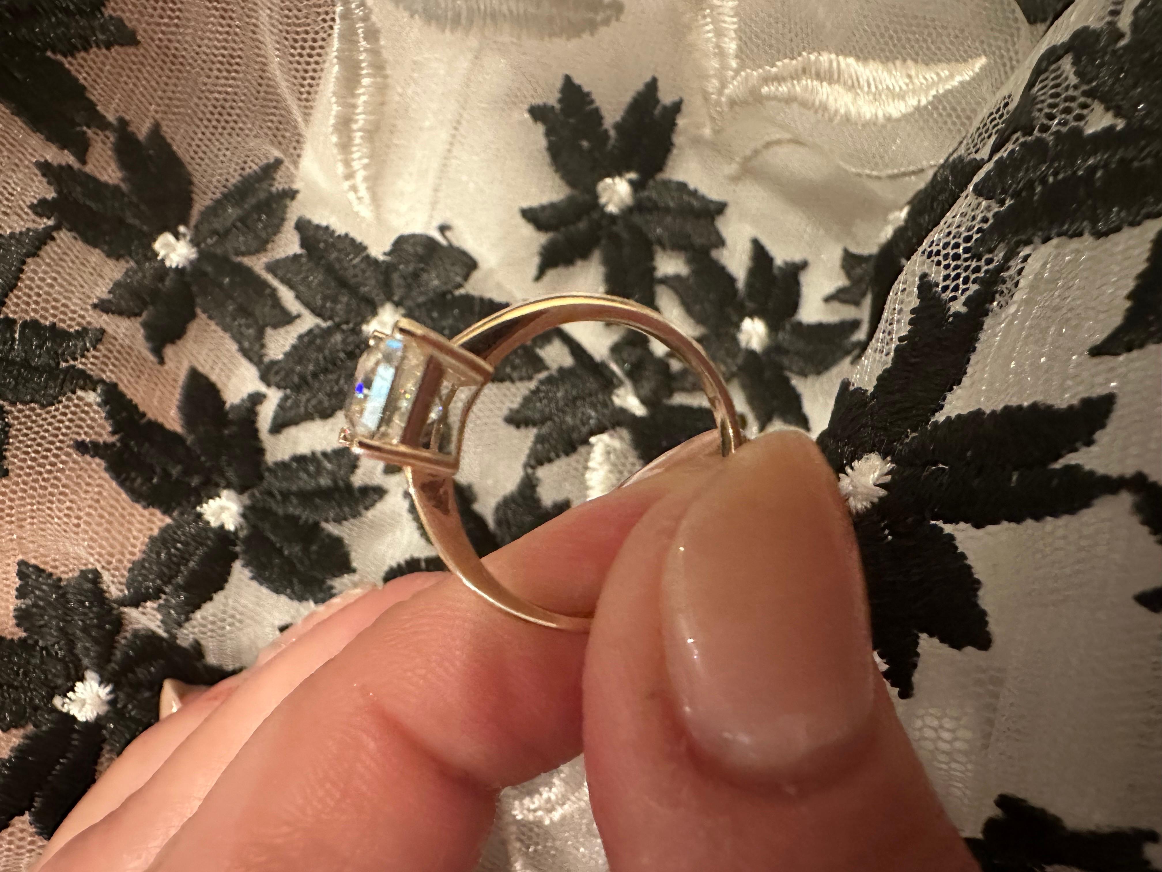 Cushion engagement ring 18KT yellow gold stunning 2.20ct moissanite ring For Sale 1