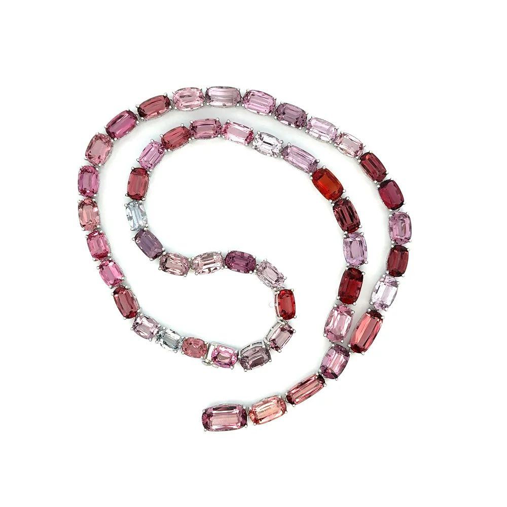 Semplicemente bello! Collana Lariat finemente dettagliata con Spinello rosso e pastello NO HEAT GIA e oro, lunga 16