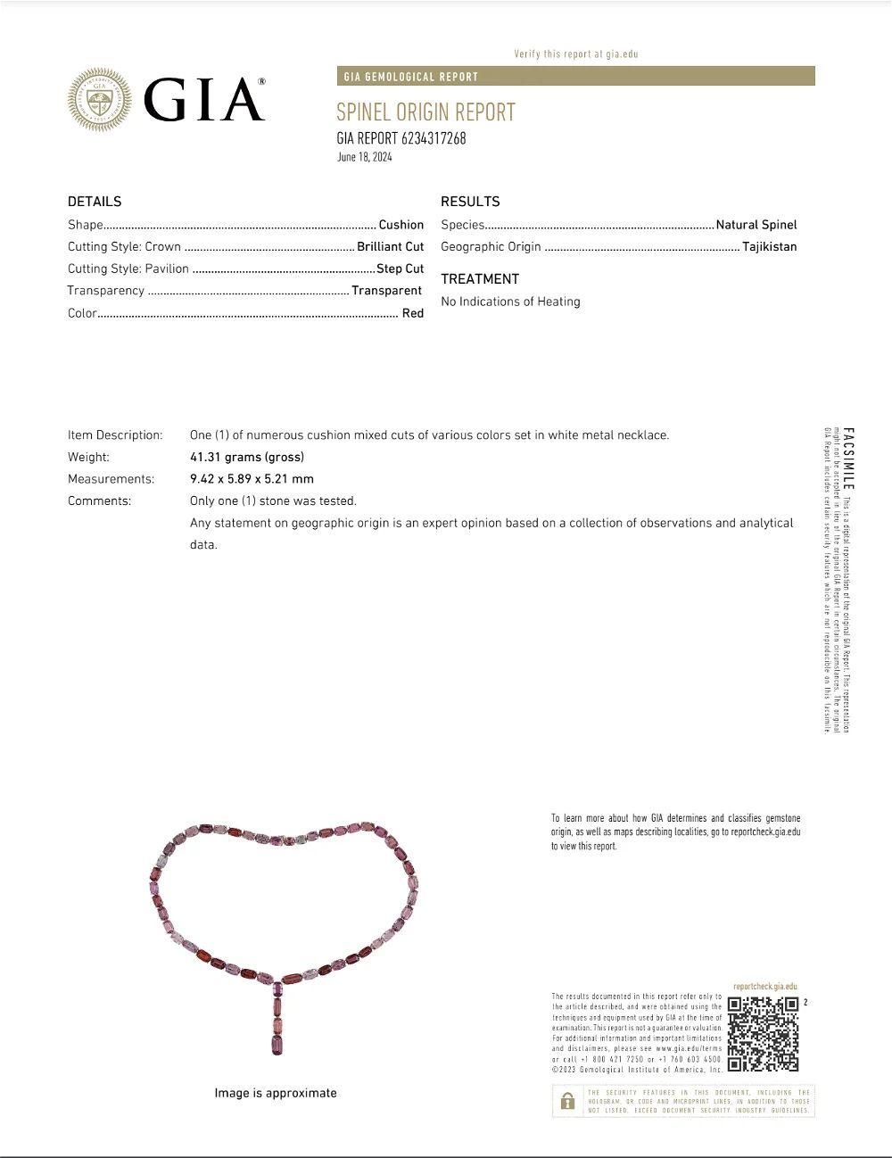 Taglio cuscino Cuscino rosso fantasia e Spinello pastello NO HEAT Collana in oro GIA Lariat in vendita