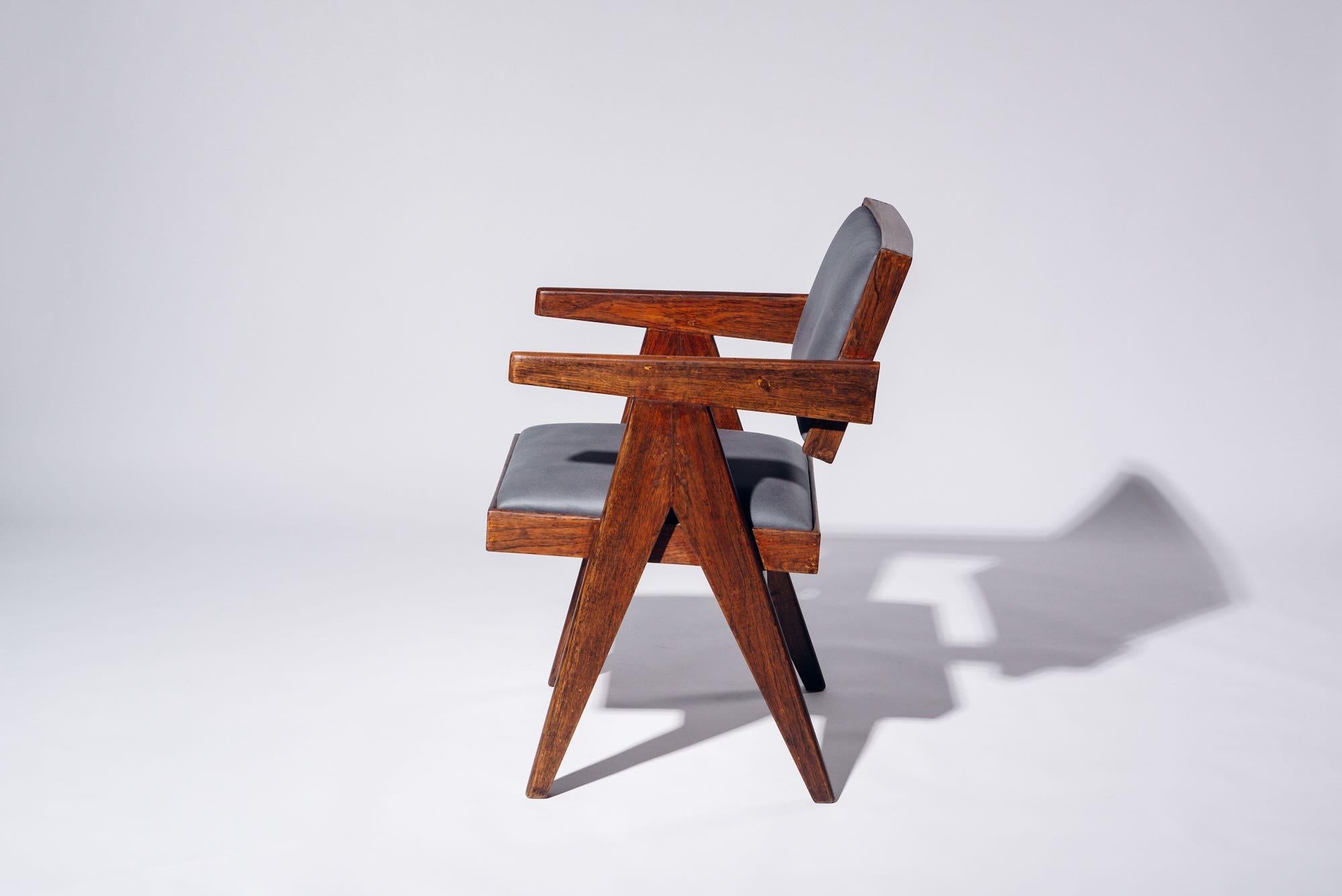 Mid-Century Modern Cushion Floating Back Chair by Pierre Jeanneret for Chandigarh, Circa 1955-56 For Sale
