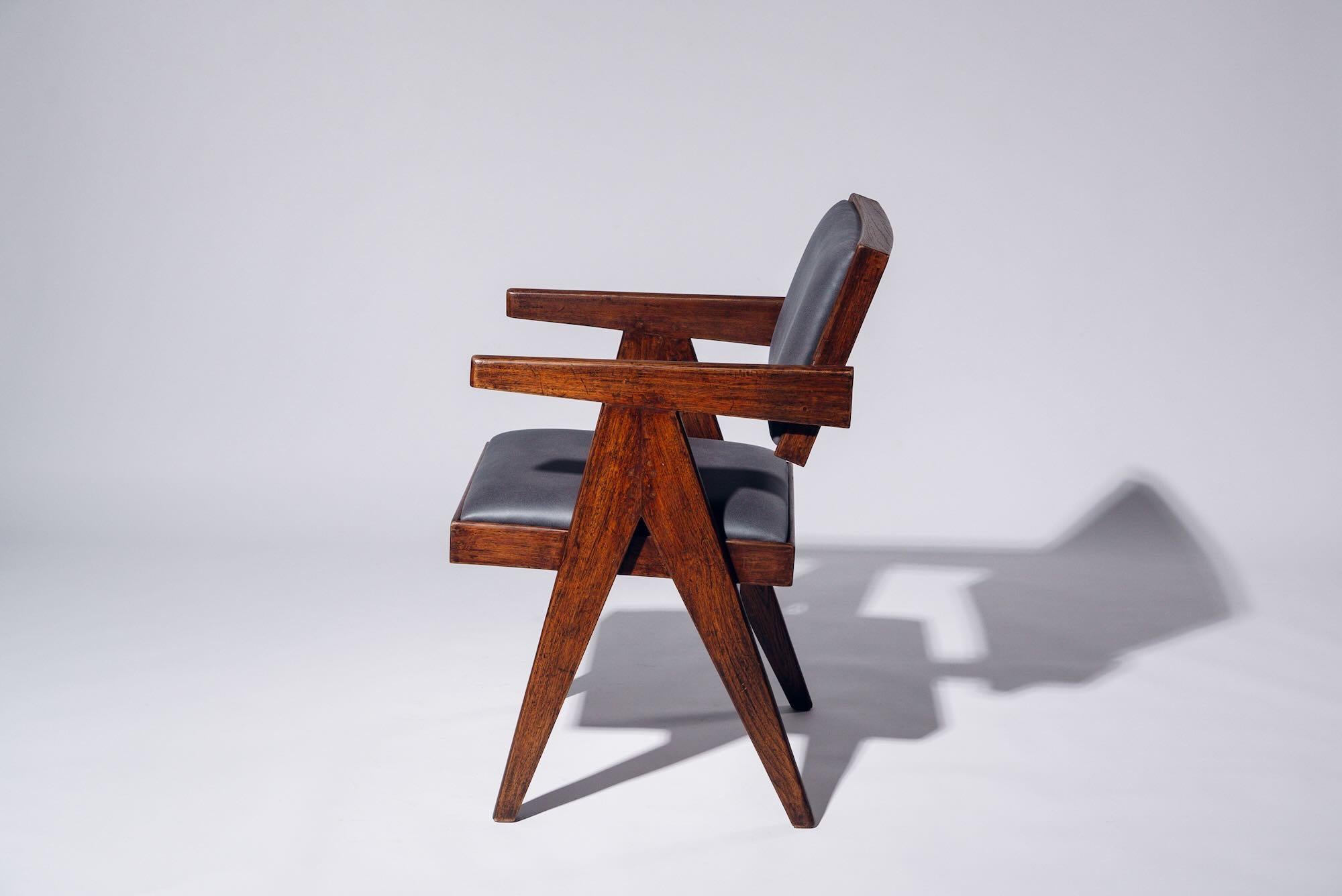 Mid-Century Modern Cushion Floating Back Chair by Pierre Jeanneret for Chandigarh, Circa 1955-56 For Sale