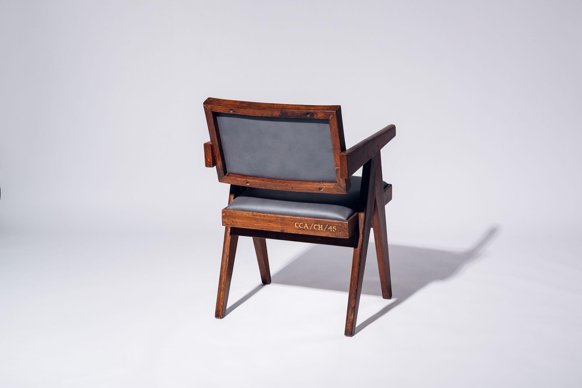 Indian Cushion Floating Back Chair by Pierre Jeanneret for Chandigarh, Circa 1955-56 For Sale
