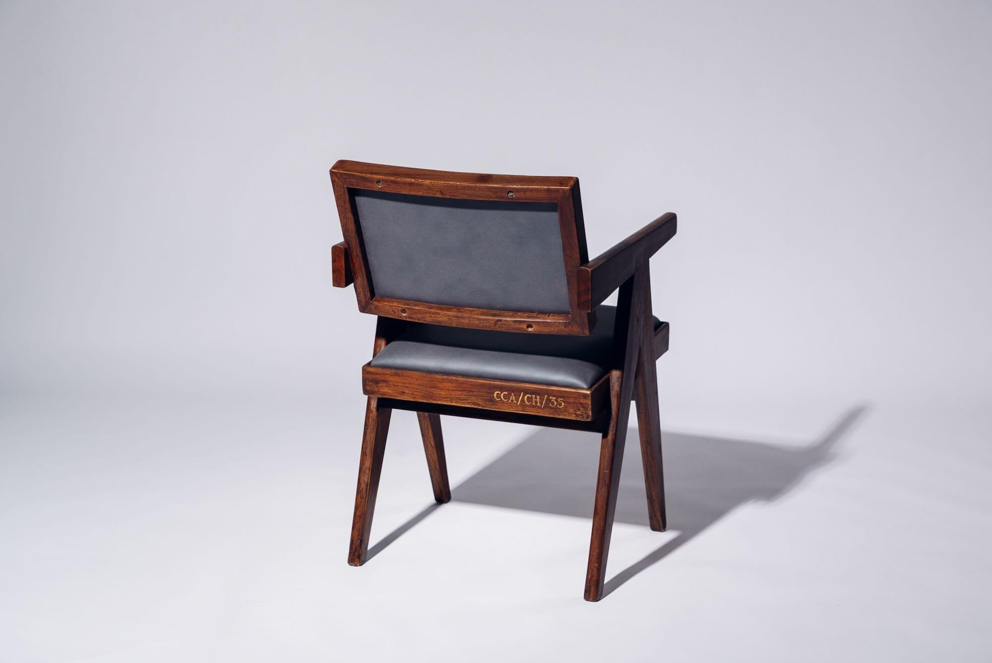 Indian Cushion Floating Back Chair by Pierre Jeanneret for Chandigarh, Circa 1955-56 For Sale