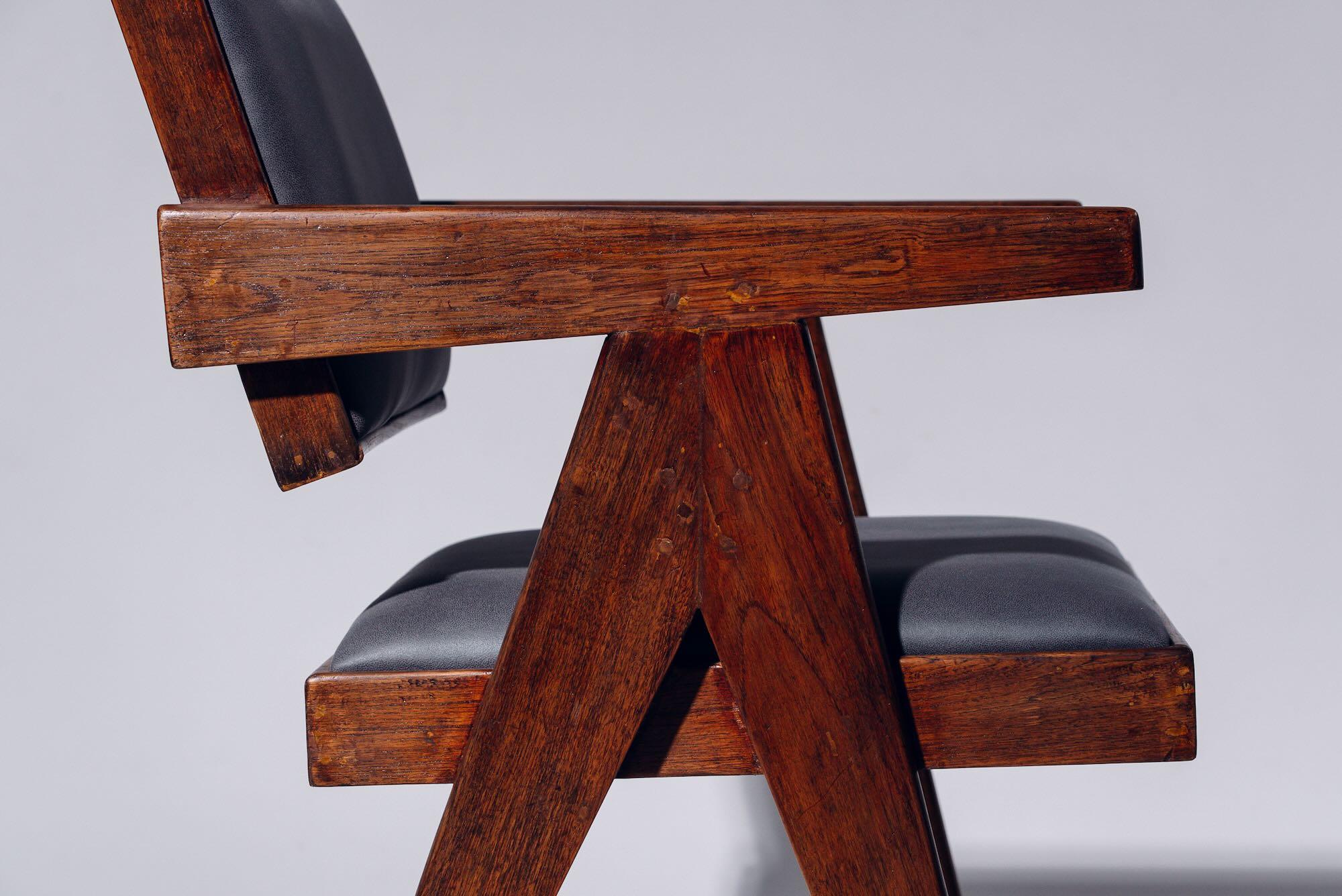 Teak Cushion Floating Back Chair by Pierre Jeanneret for Chandigarh, Circa 1955-56 For Sale