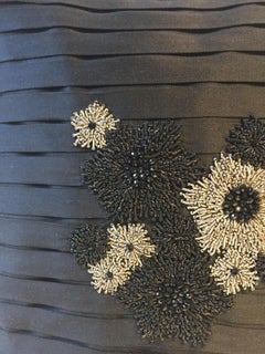 Cushion Floral Hand Embroidery on Pleated Black Silk