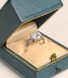 2 Carat Engagement Ring. GIA Antique Cushion Cut Diamond Accent Platinum H SI2