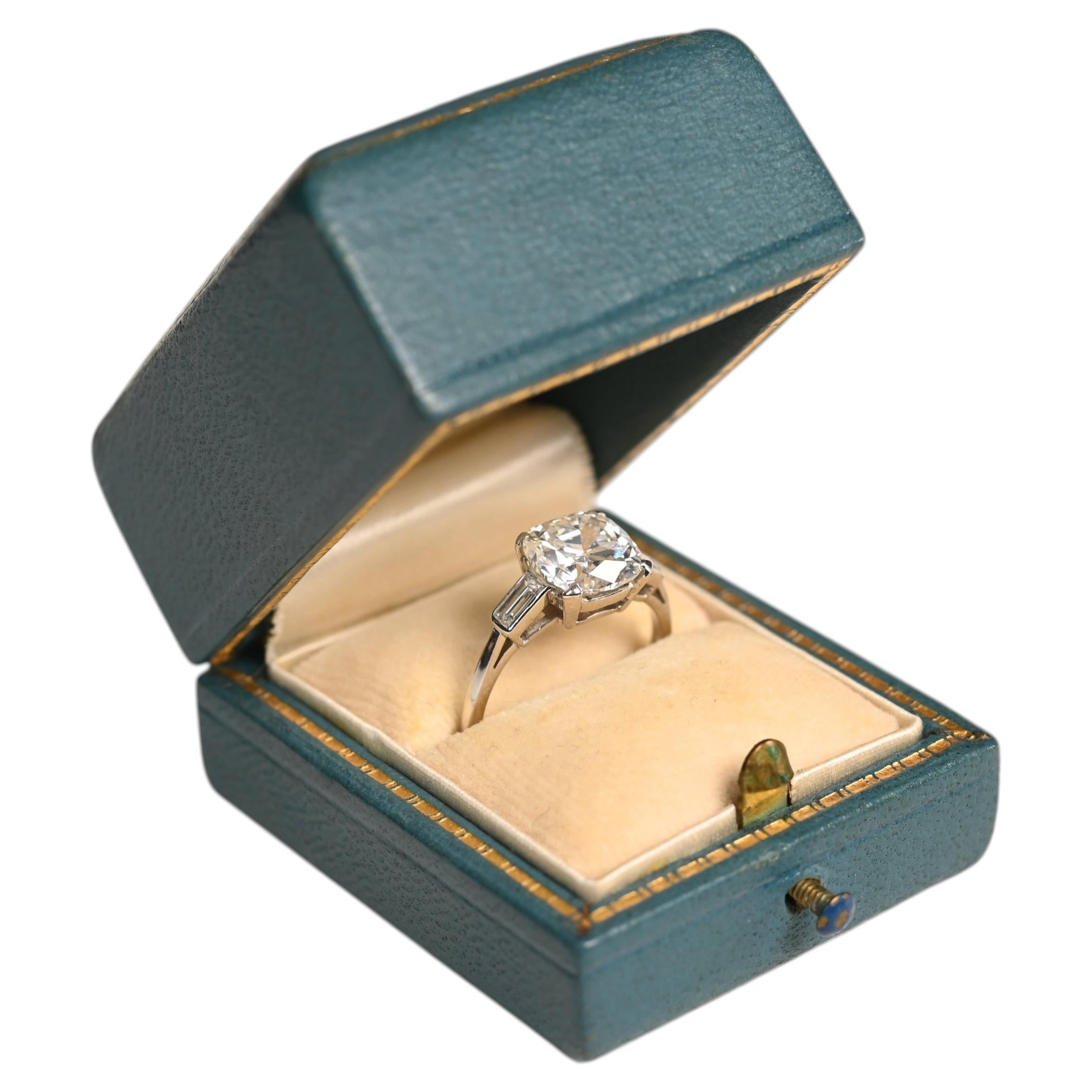 2 Carat Engagement Ring. GIA Antique Cushion Cut Diamond Accent Platinum H SI2