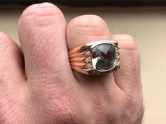 Cushion Green Amethyst Diamond Men's Ring