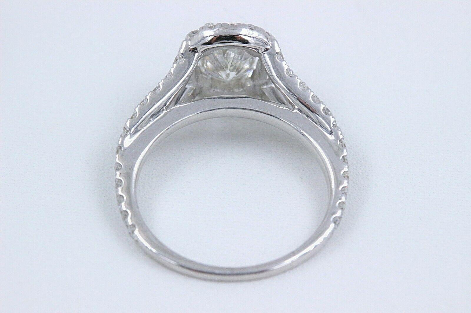 Cushion Halo Diamond Engagement Ring 1.55 Carat 14 Karat White Gold For Sale 3