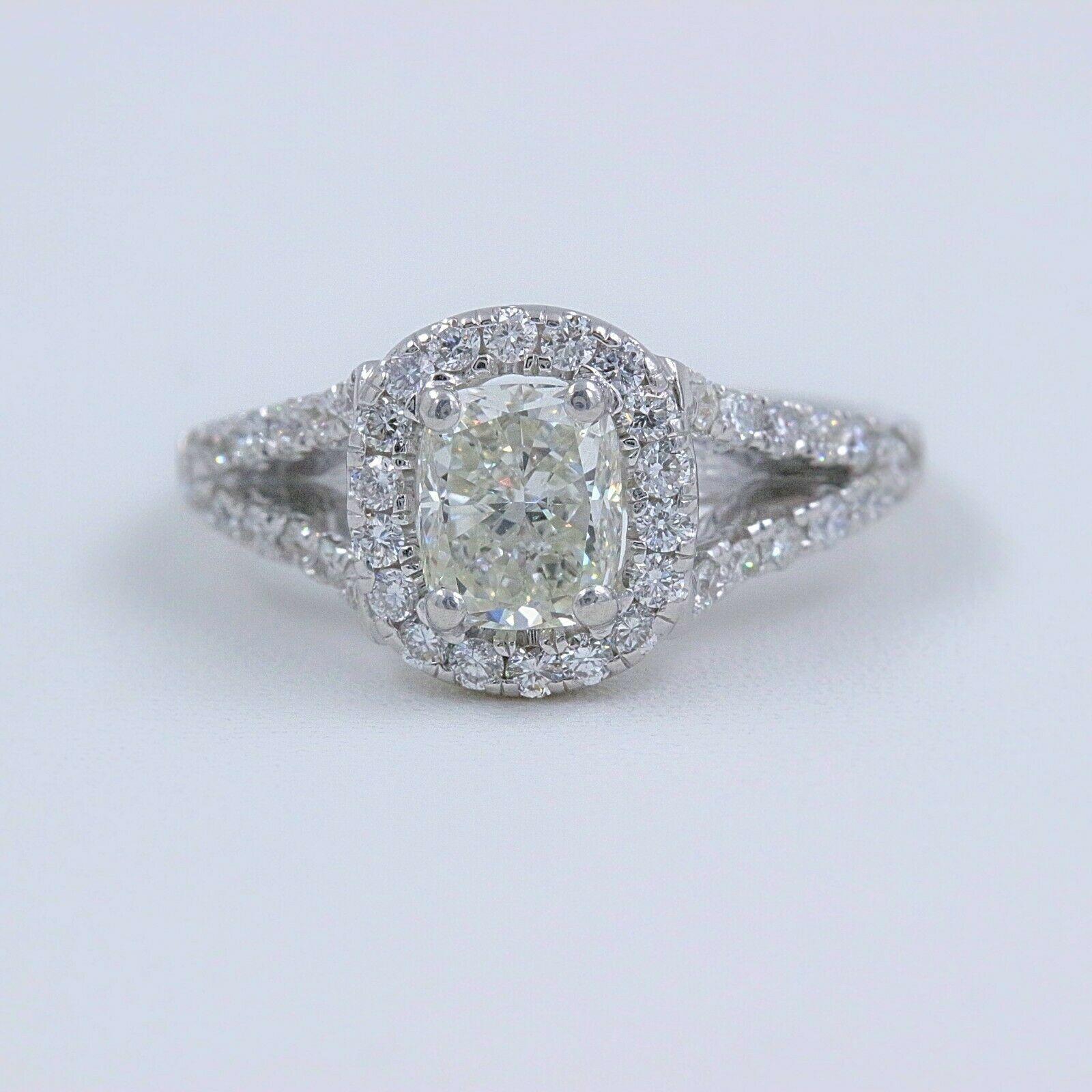 Cushion Halo Diamond Engagement Ring 1.55 Carat 14 Karat White Gold In New Condition For Sale In San Diego, CA
