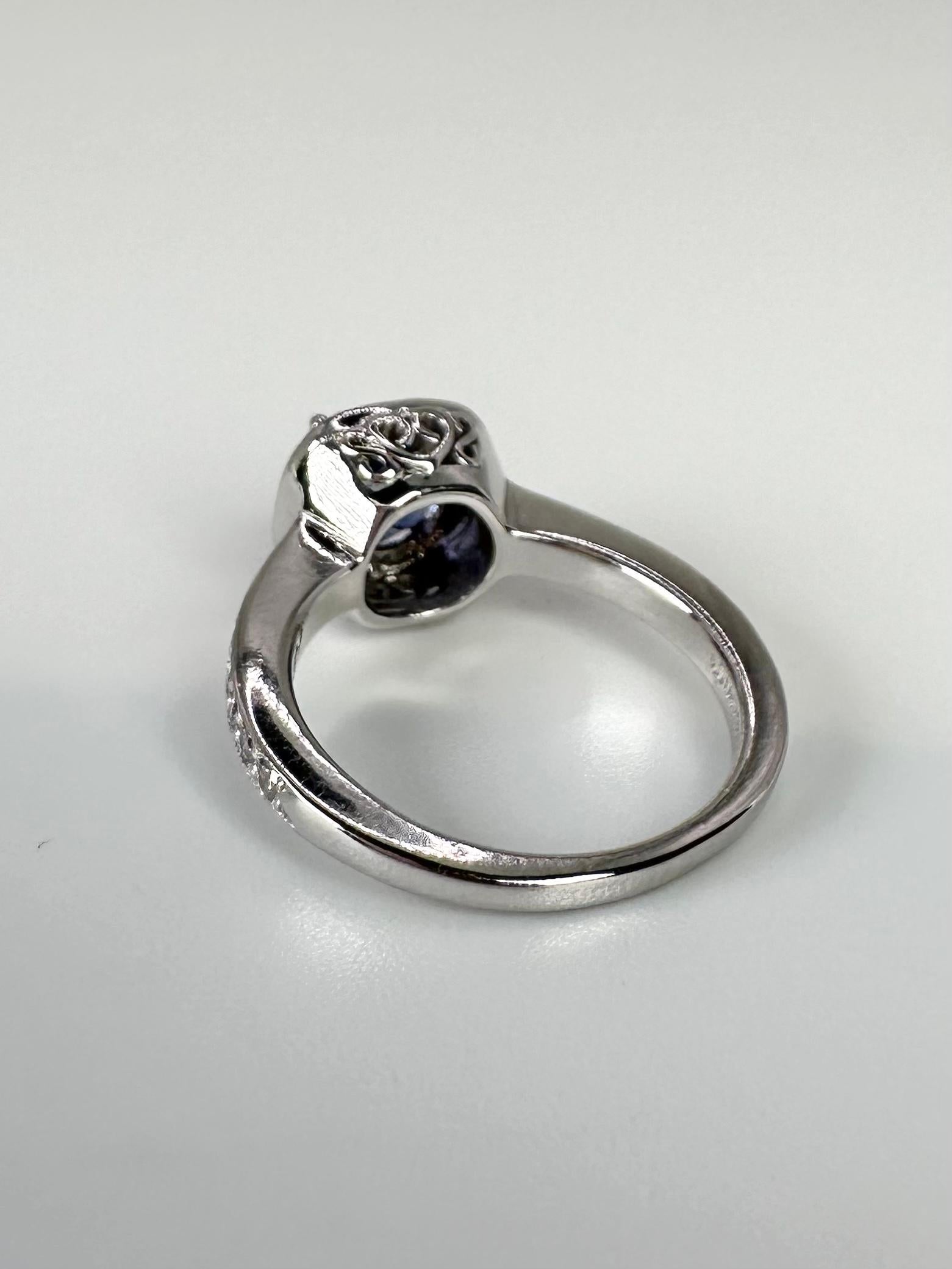 Contemporary Cushion Halo Diamond Ring 18kt White Gold Tanzanite Diamond Ring