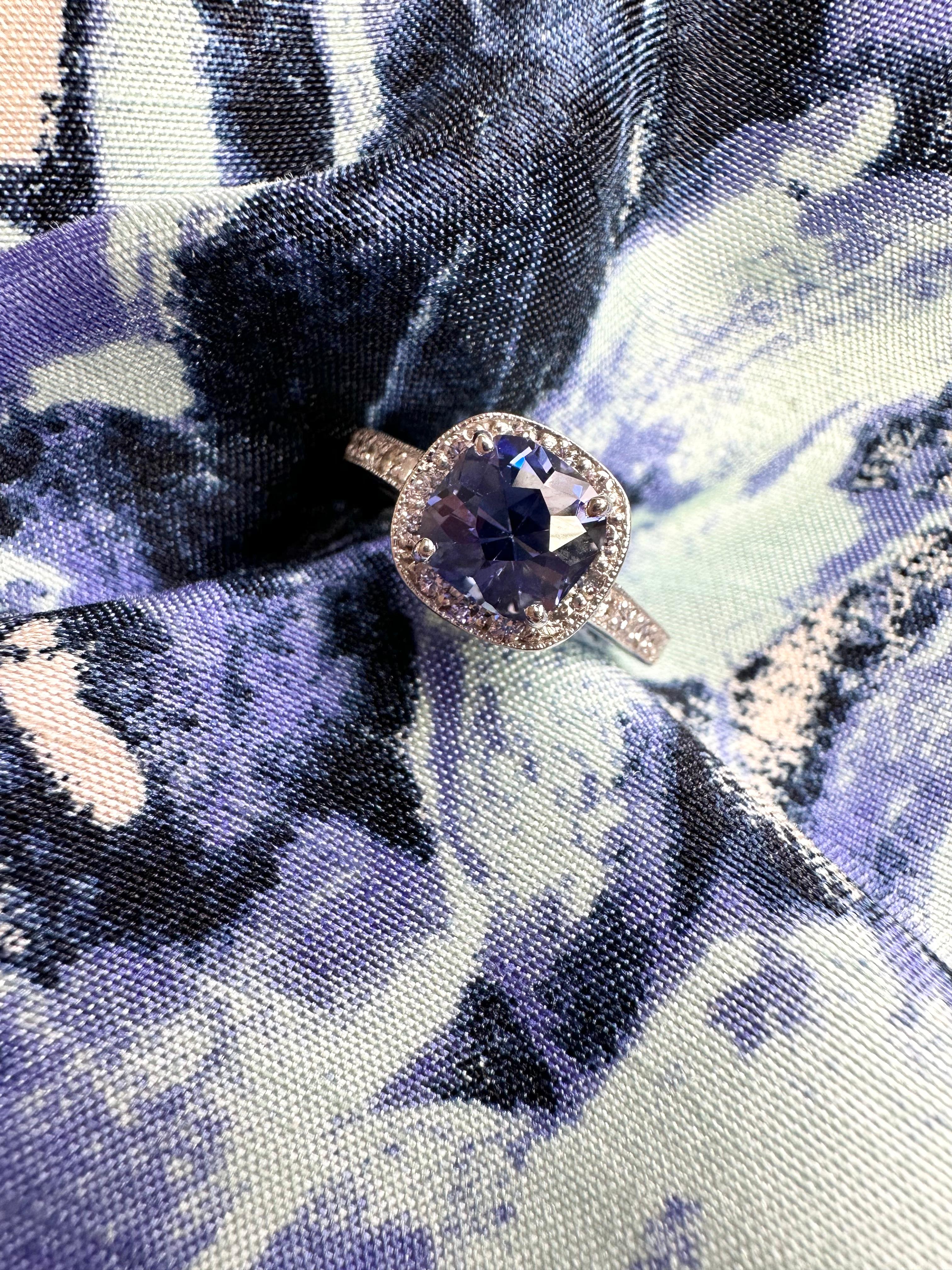 Square Cut Cushion Halo Diamond Ring 18kt White Gold Tanzanite Diamond Ring