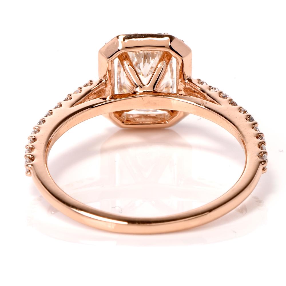 Cushion Halo GIA Diamond Rose Gold Engagement Ring In Excellent Condition For Sale In Miami, FL