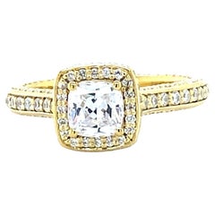 Cushion Halo Natural Diamond Engagement Ring in 14K Solid Gold (Certified)
