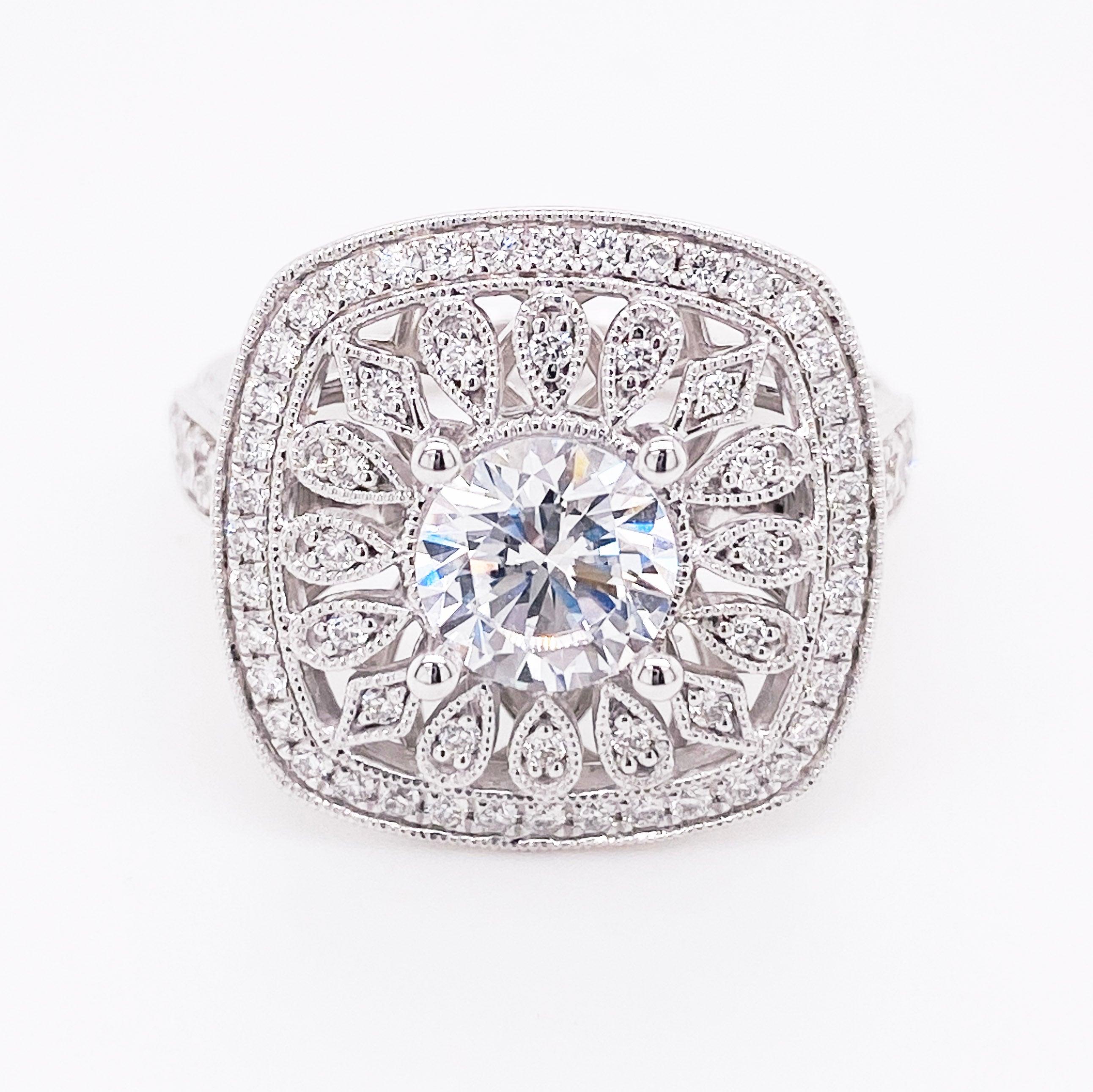 For Sale:  Cushion Halo Ring, Diamond, 14 Karat White Gold, Round Center, Engagement 3