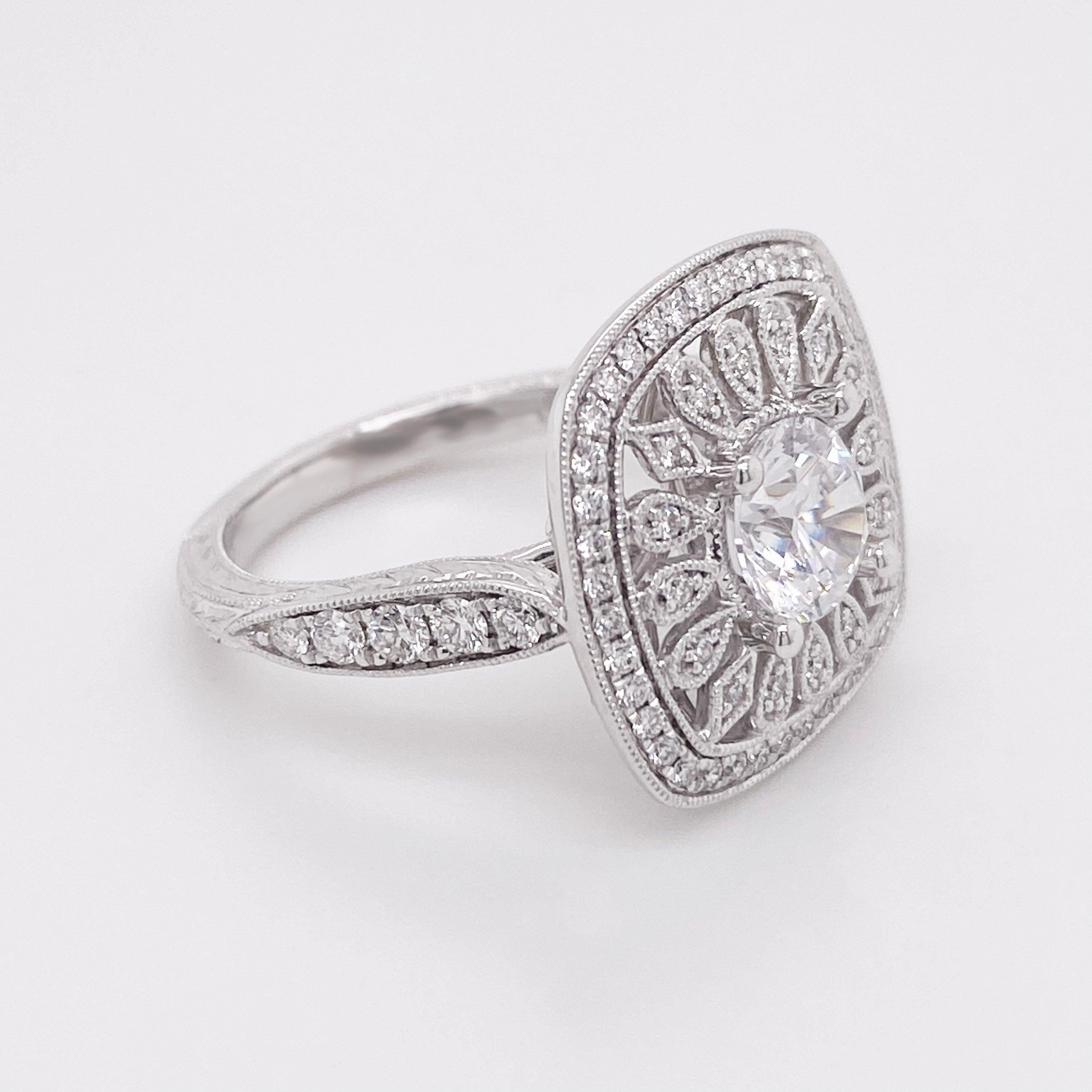 For Sale:  Cushion Halo Ring, Diamond, 14 Karat White Gold, Round Center, Engagement 4