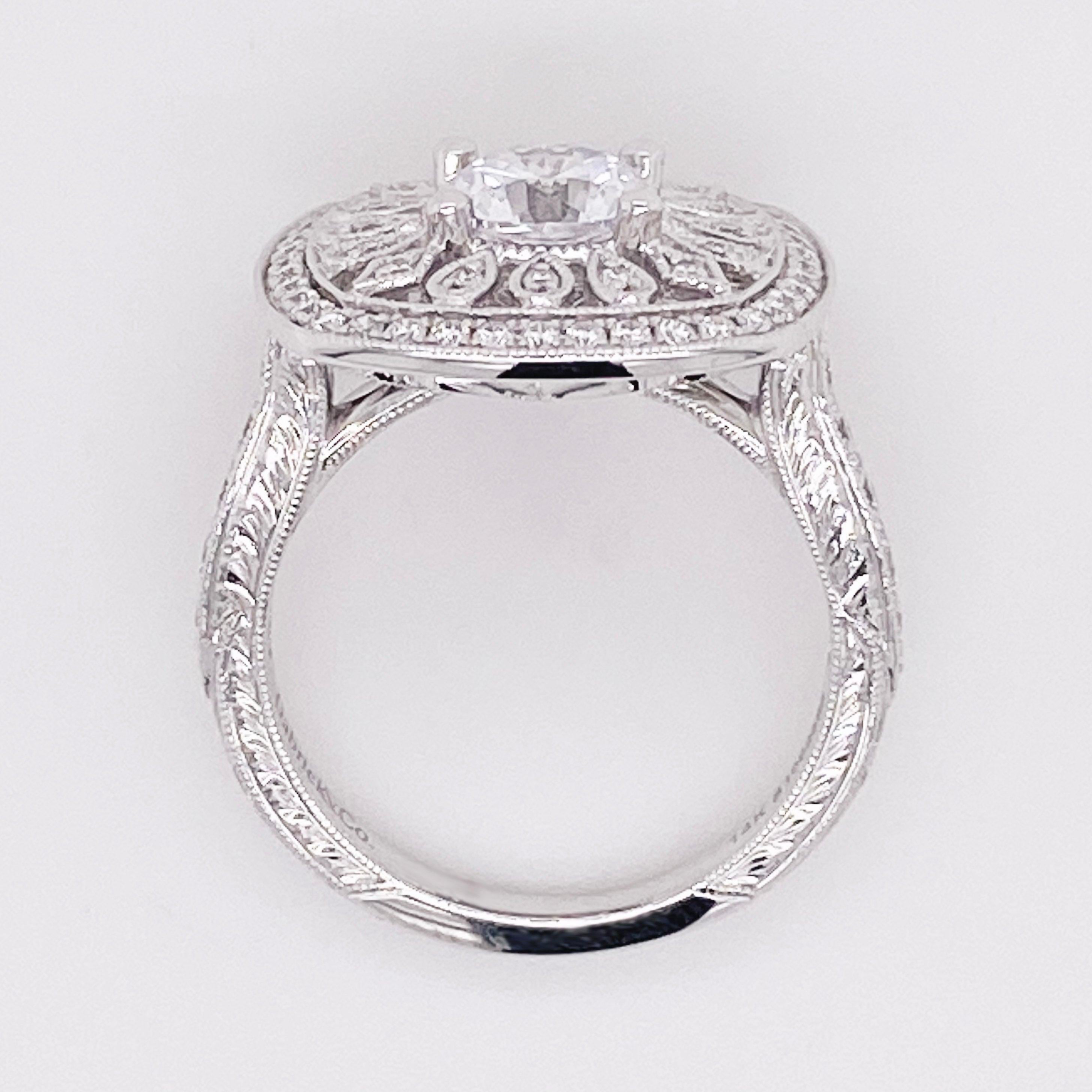 For Sale:  Cushion Halo Ring, Diamond, 14 Karat White Gold, Round Center, Engagement 5