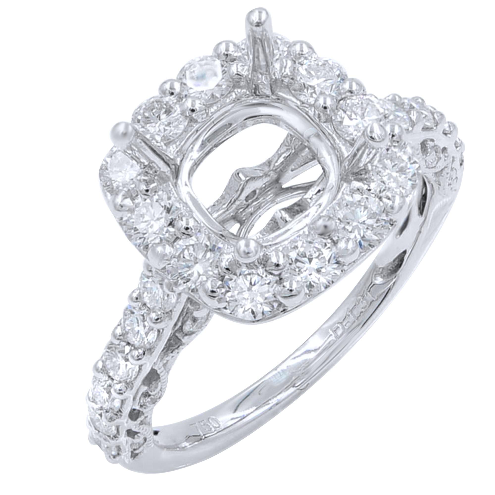 Cushion Halo Setting Large Pave Diamonds 1.31 Carat