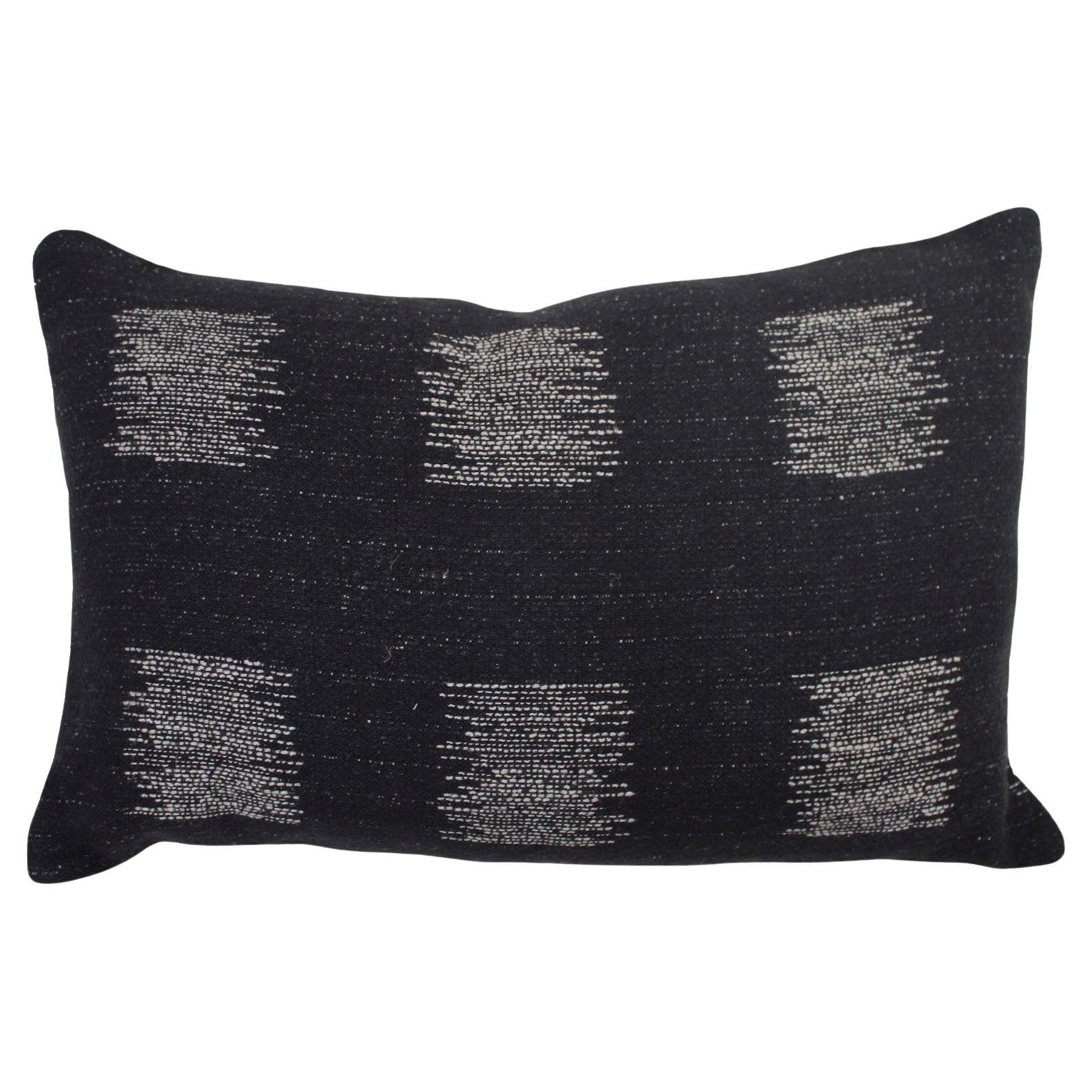 Cushion in Black with Double Tinsel Trim and Linen Sand Back For Sale