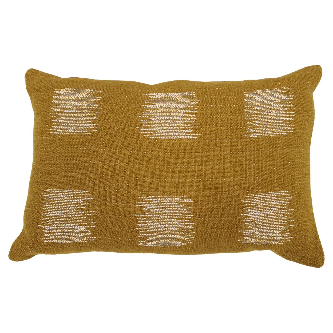 Cushion in Ochre Linen with Double Tinsel Trim and Linen White Back For Sale