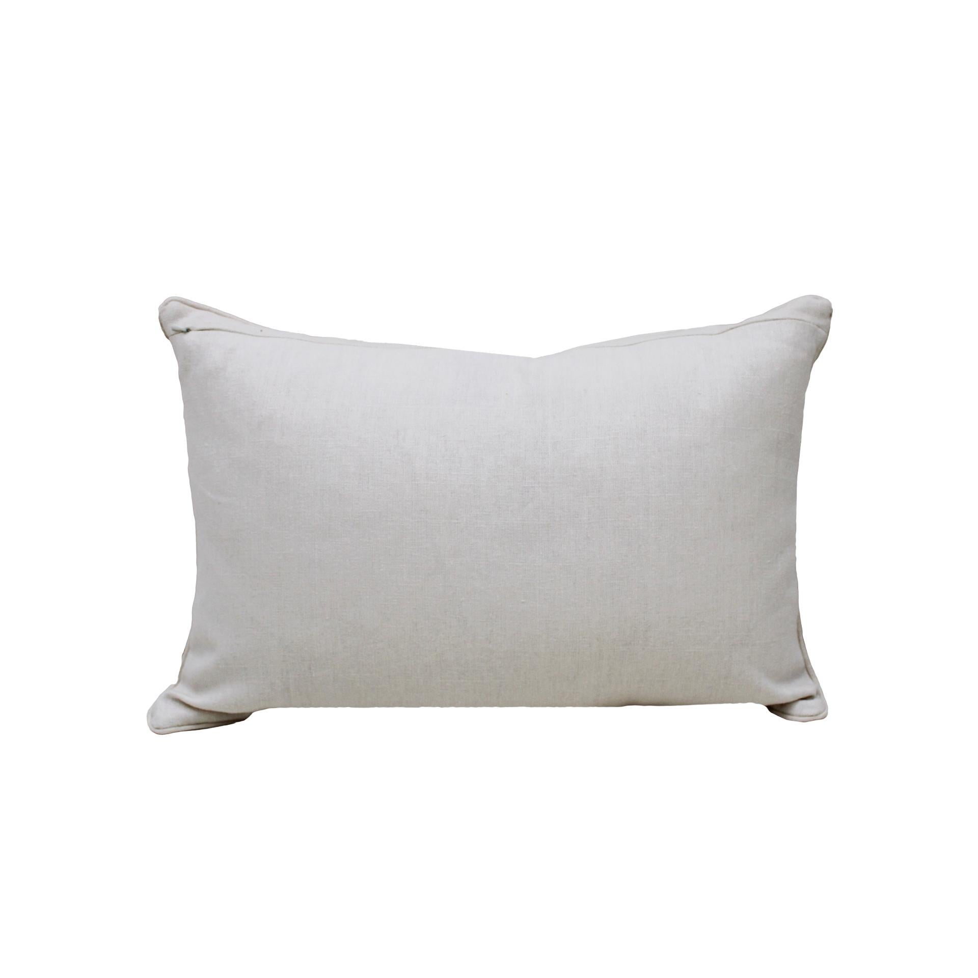 Linen cushion in sand linen with abstract rectangles and back in white linen.
Hidden zip. Filling included.

Every item LA Studio offers is checked by our team of 10 craftsmen in our in-house workshop. Special restoration or reupholstery requests