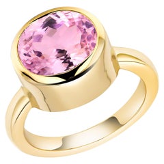 Cushion Kunzite Bezel Raised Dome Yellow Gold Cocktail Ring Weighing 5.51 Carat