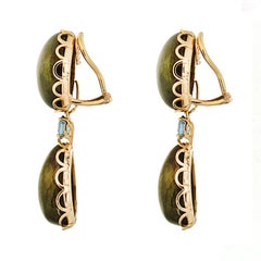 Cushion Labradorite and Drop Earrings with Oval Aquamarines