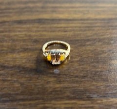 Cushion Light Peach Pink Morganite Orange Opals Diamonds 14KRose Gold Band Ring