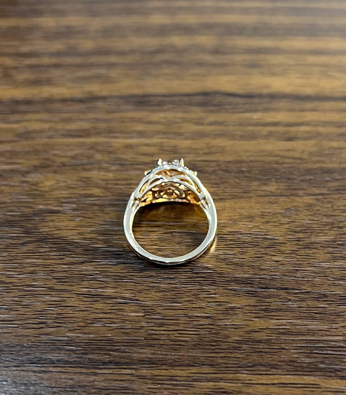 Women's Cushion Light Peach Pink Morganite Orange Opals Diamonds 14KRose Gold Band Ring For Sale