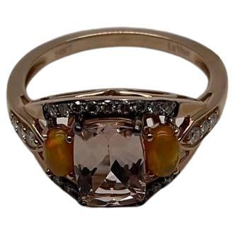Kissenschliff Hell Pfirsich Rosa Morganit Orange Opale Diamanten 14KRose Goldband Ring