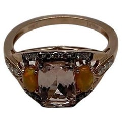 Anillo de oro rosa de 14 quilates con diamantes ópalos naranjas Morganita rosa melocotón claro