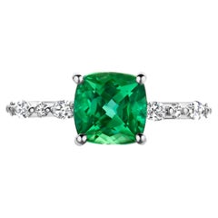 Cushion Mint Tourmaline Diamond 18 Karat White Gold Engagement Ring